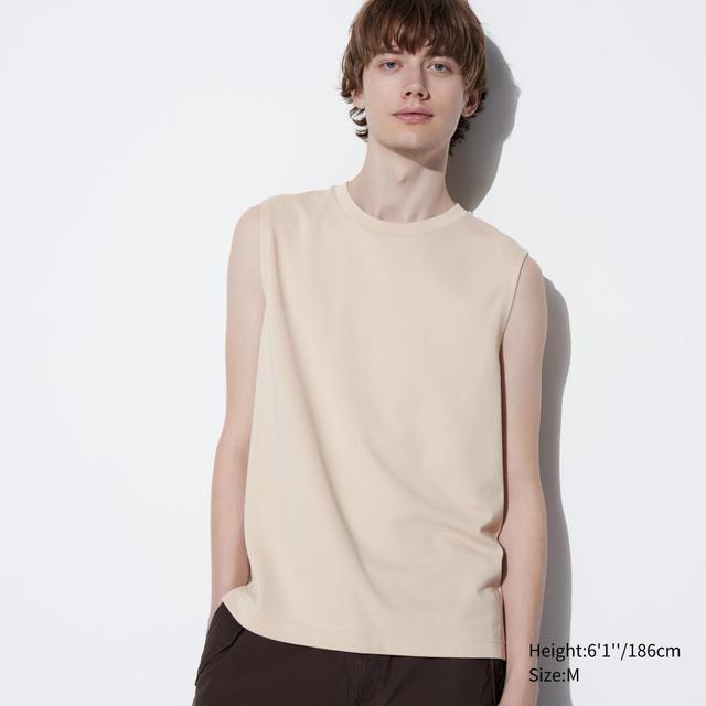 Mens Airism Cotton Sleeveless T-Shirt with Quick-Drying Natural Small UNIQLO US Product Image