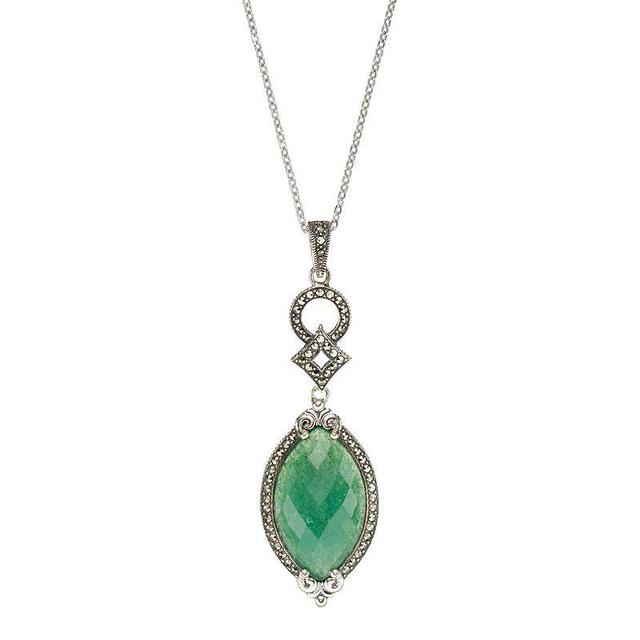 Lavish by TJM Sterling Silver Aventurine & Marcasite Marquise Pendant, Womens Multicolor Product Image