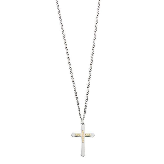 Kristen Kesho 14k Gold Diamond Cut Cross on Stainless Steel Cross Pendant Necklace, Mens Silver Product Image