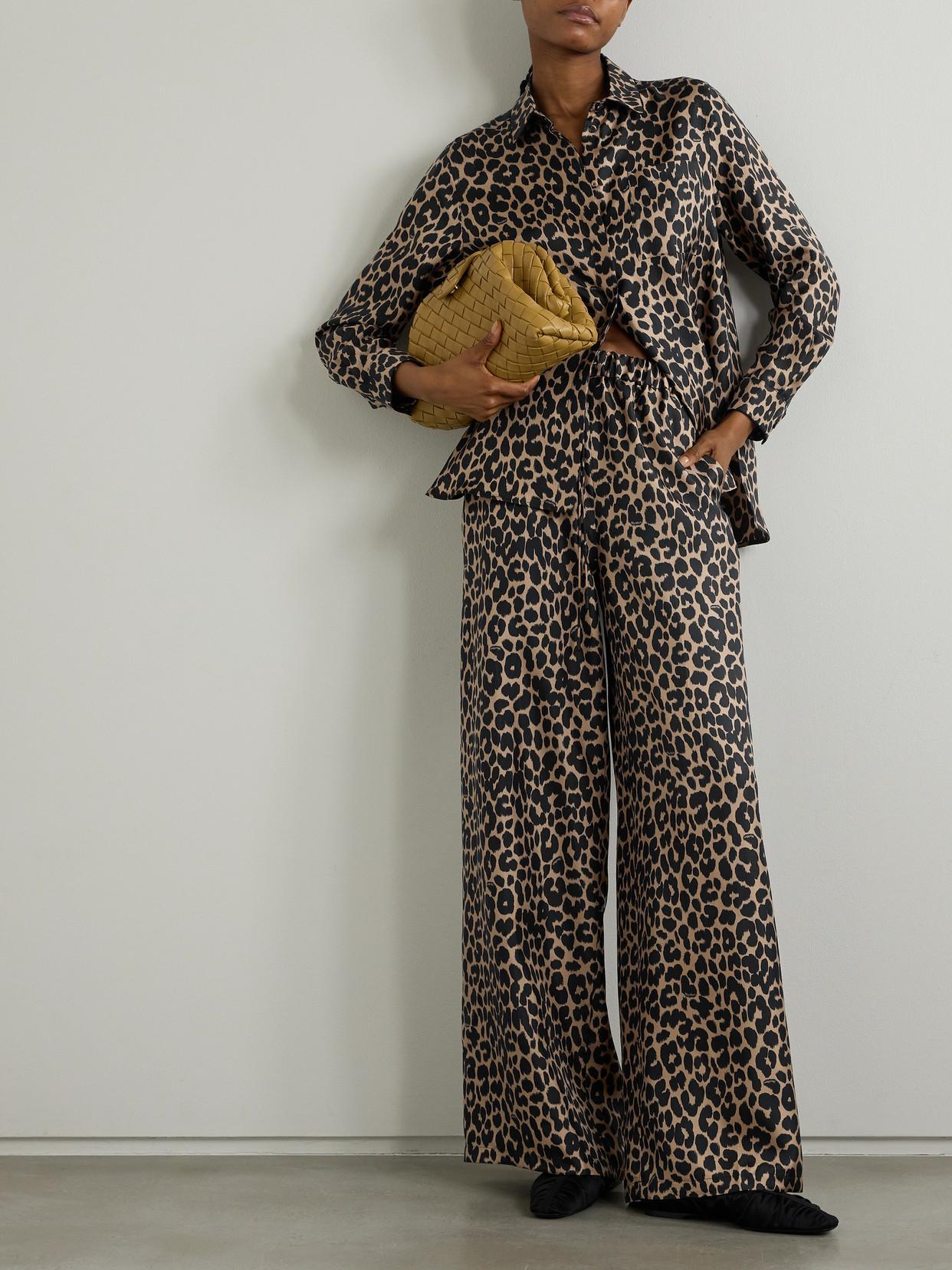 MAX MARA Ghinea Leopard Print Silk Wide Leg Pants Product Image