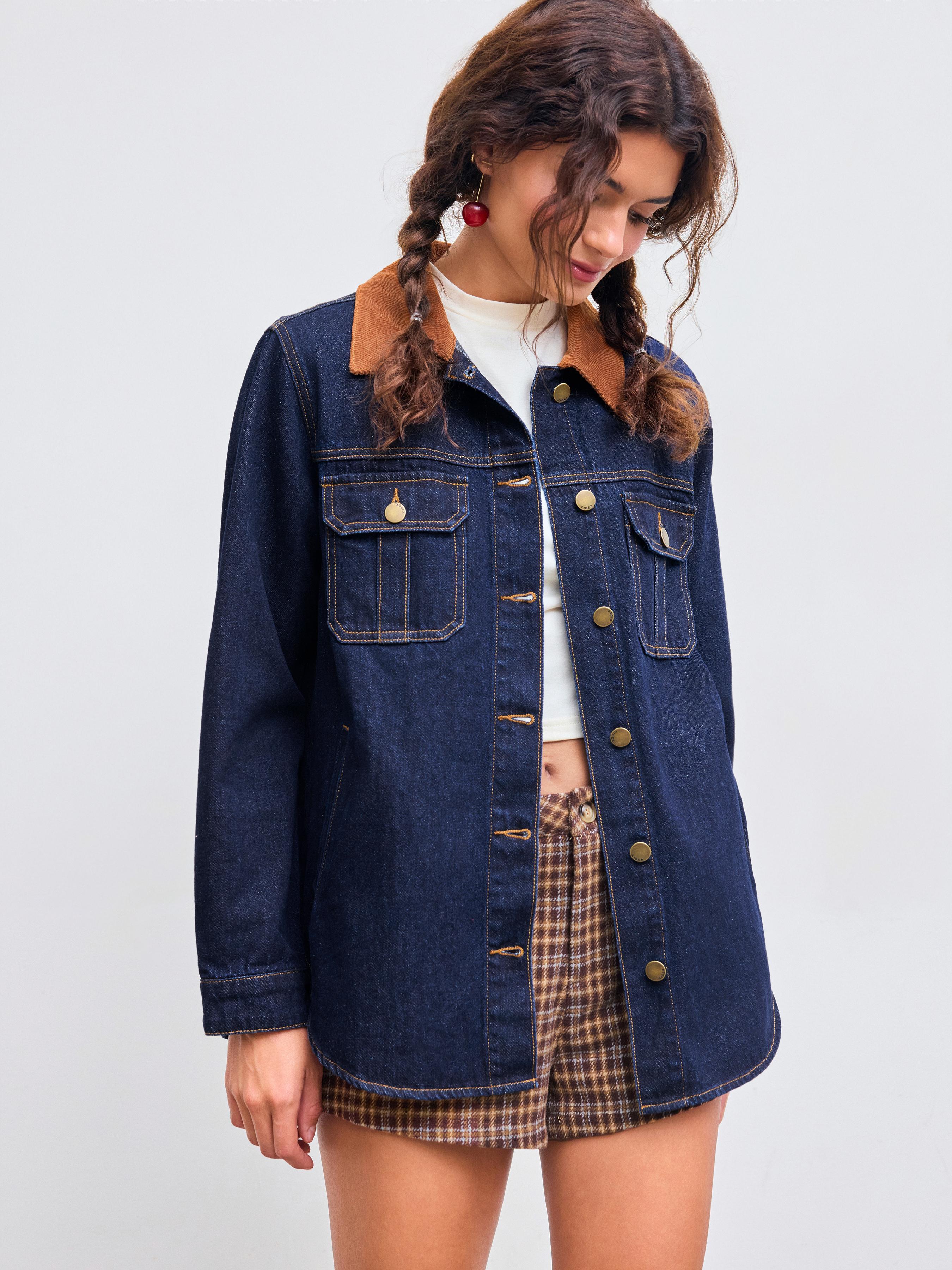 Denim Collar Solid Button Oversized Jacket product image