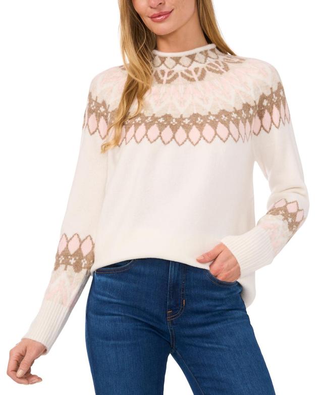 CeCe Womens Fair Isle Long Sleeve Mock Neck Sweater Product Image