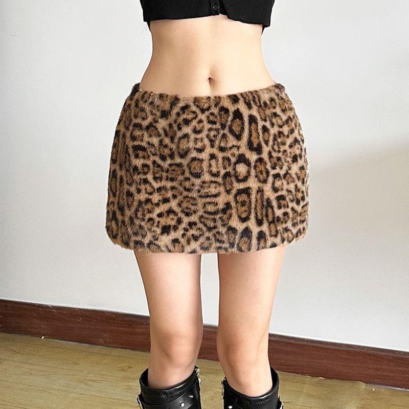 High Rise Leopard Mini A-Line Skirt Product Image