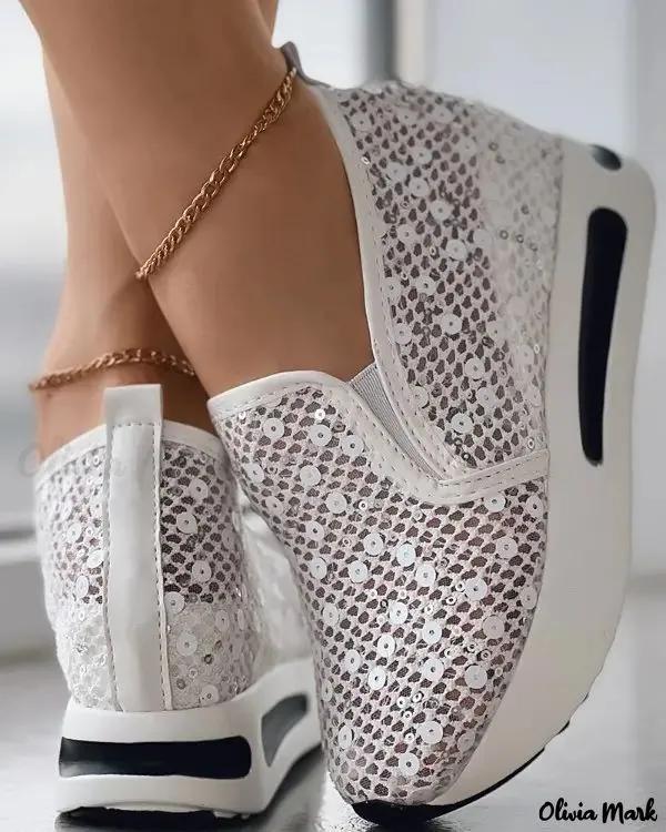 Olivia Mark – Sequin Lace Muffin Slip-On Sneakers Product Image