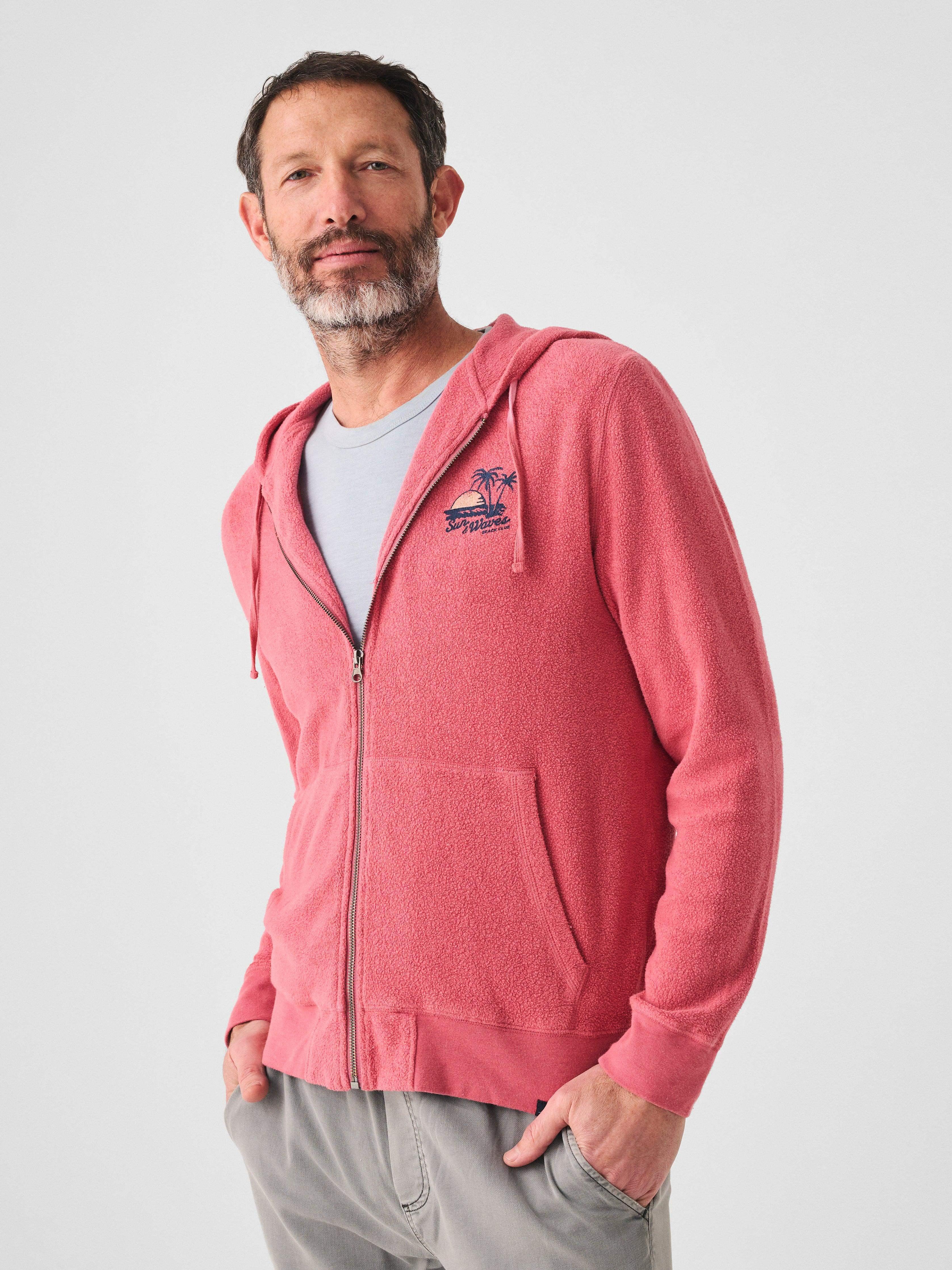 Beach Fleece Zip Hoodie - Venice Red Male Product Image