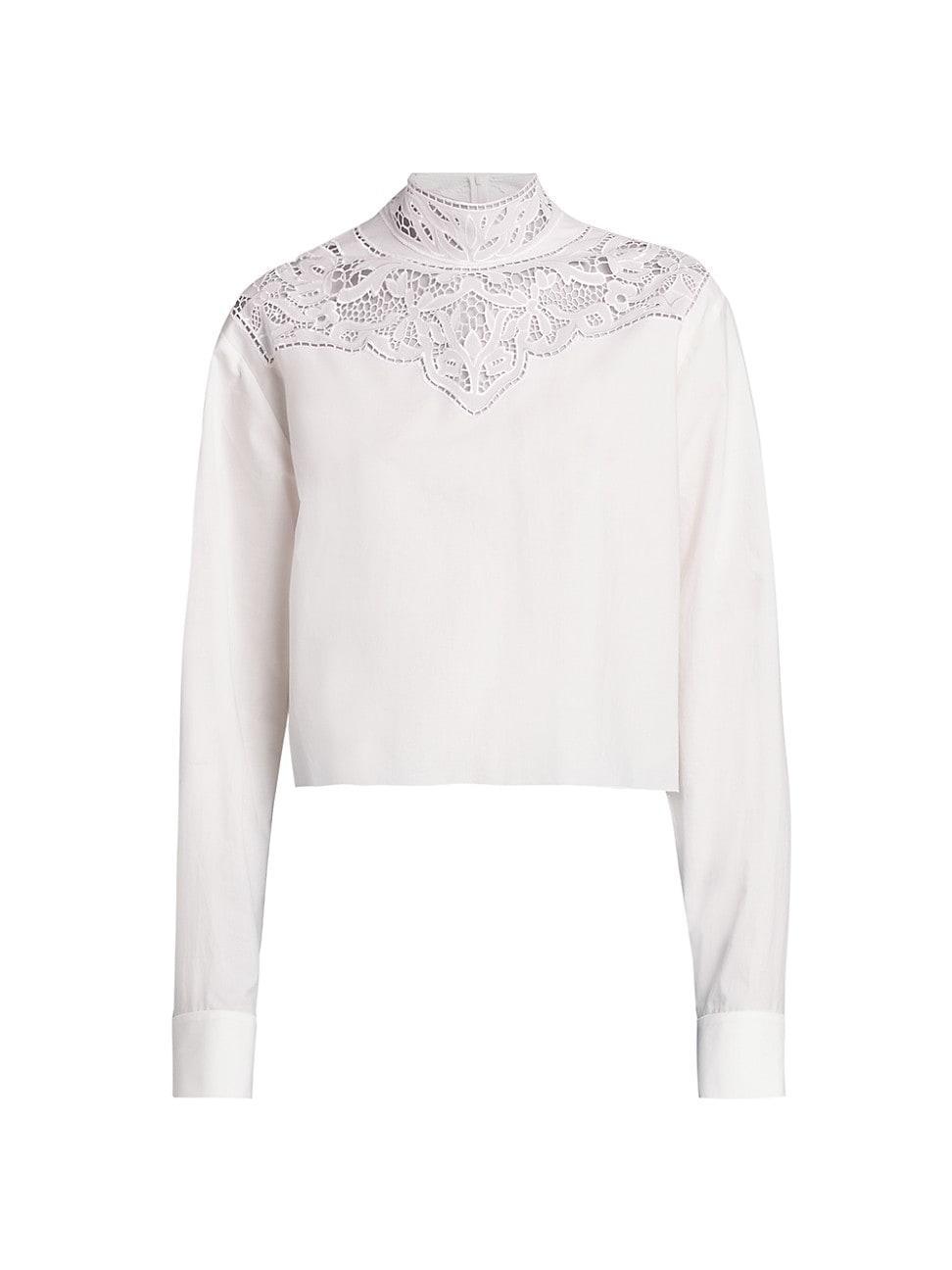 Womens Lace Yoke Poplin Blouse Product Image