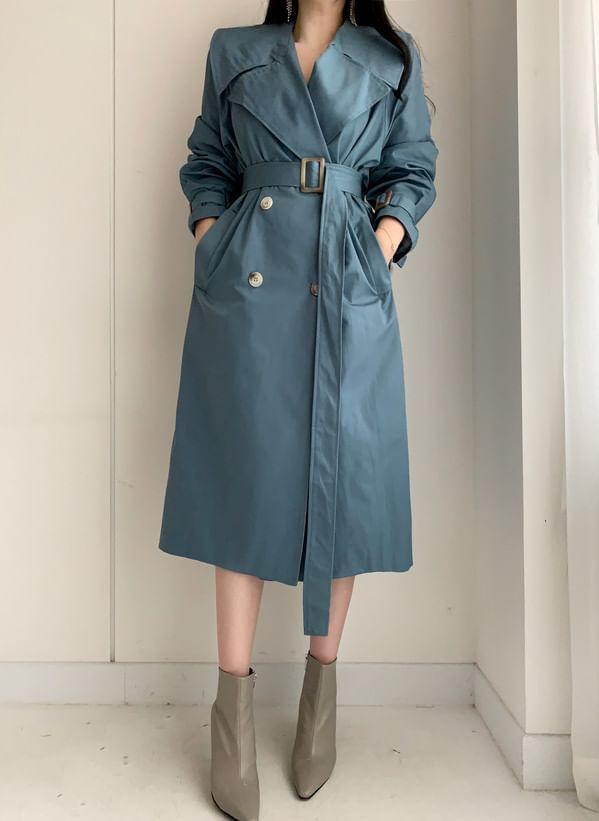 Plain Double-Breasted Trench Coat Product Image