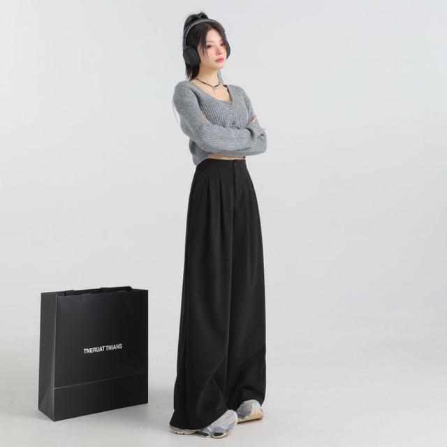 High Rise Plain Wide Leg Slacks Product Image