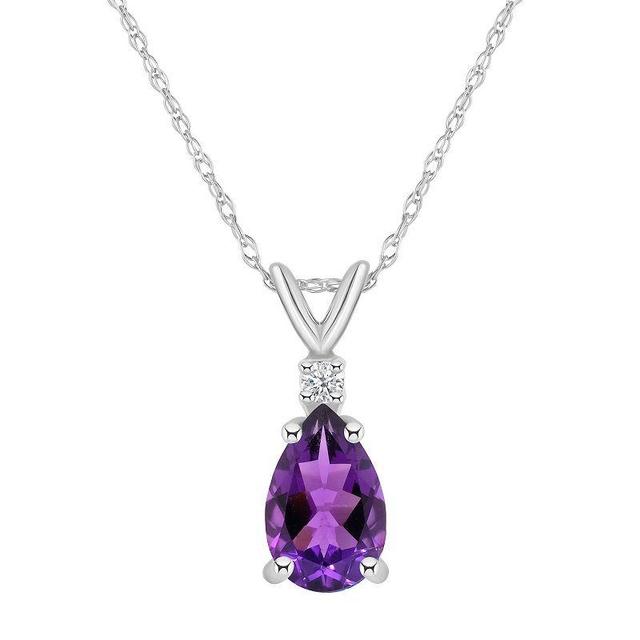 Celebration Gems 14k Gold Pear Shaped Amethyst & Diamond Accent Pendant Necklace, Womens 14k Whgold Product Image