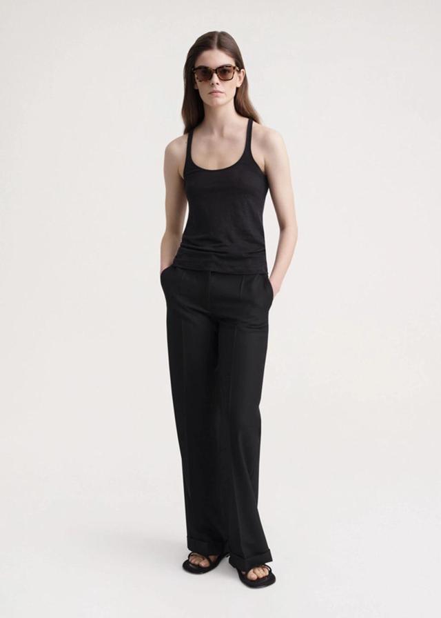 Scoop-neck Linen Tank Top Black Product Image