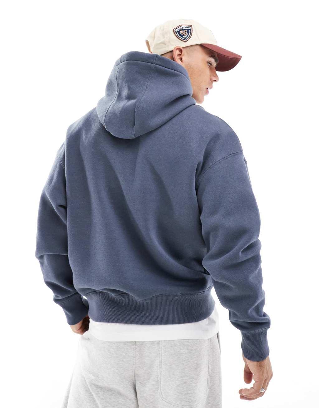 Pull&Bear basic hoodie in blue Product Image