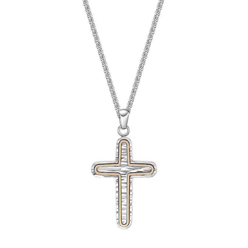 Mens LYNX Stainless Steel Textured Cross Pendant Necklace Gold Tone Product Image