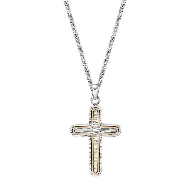 Mens LYNX Stainless Steel Textured Cross Pendant Necklace Gold Tone Product Image