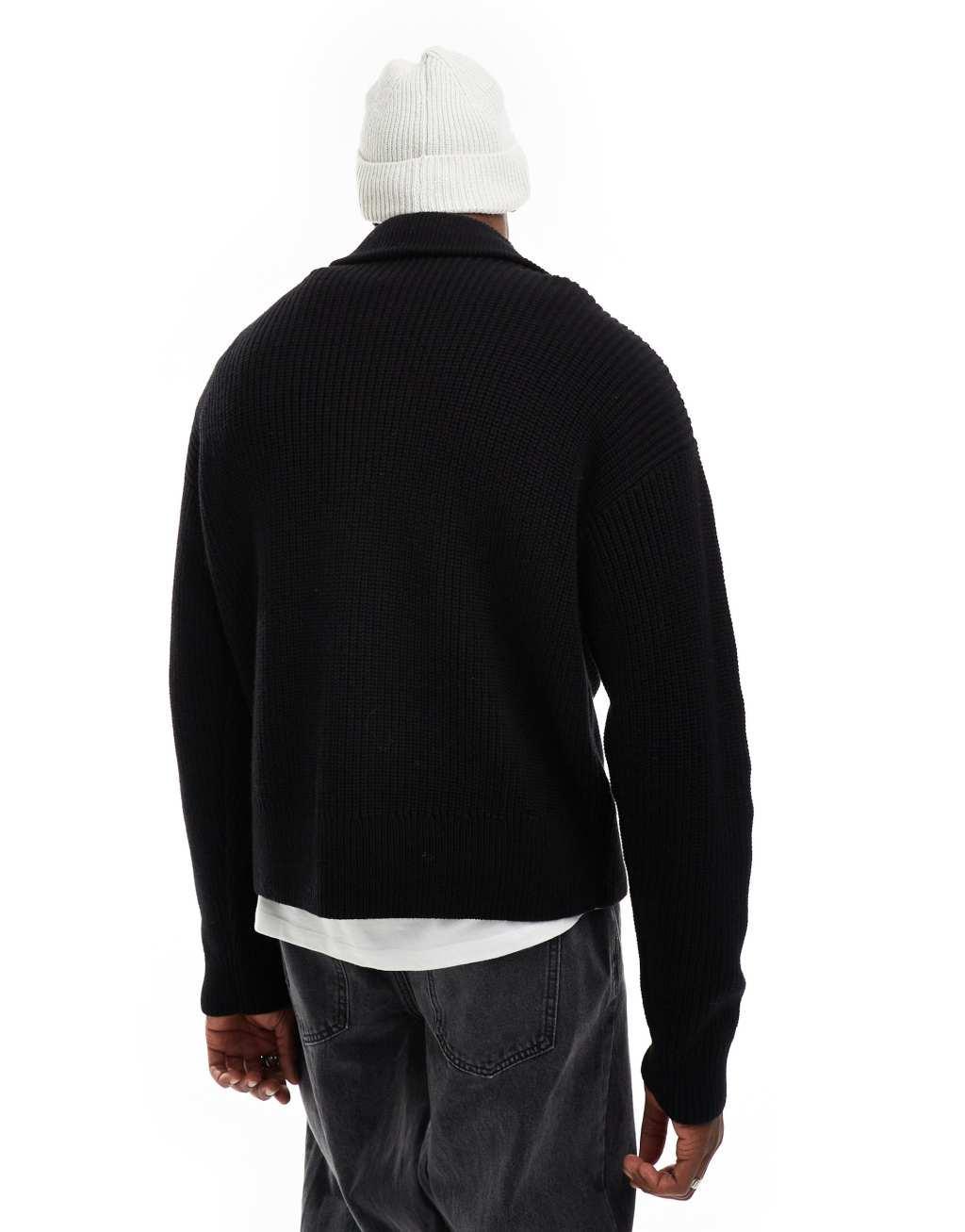 Weekday Jim wool blend half zip sweater in black Product Image