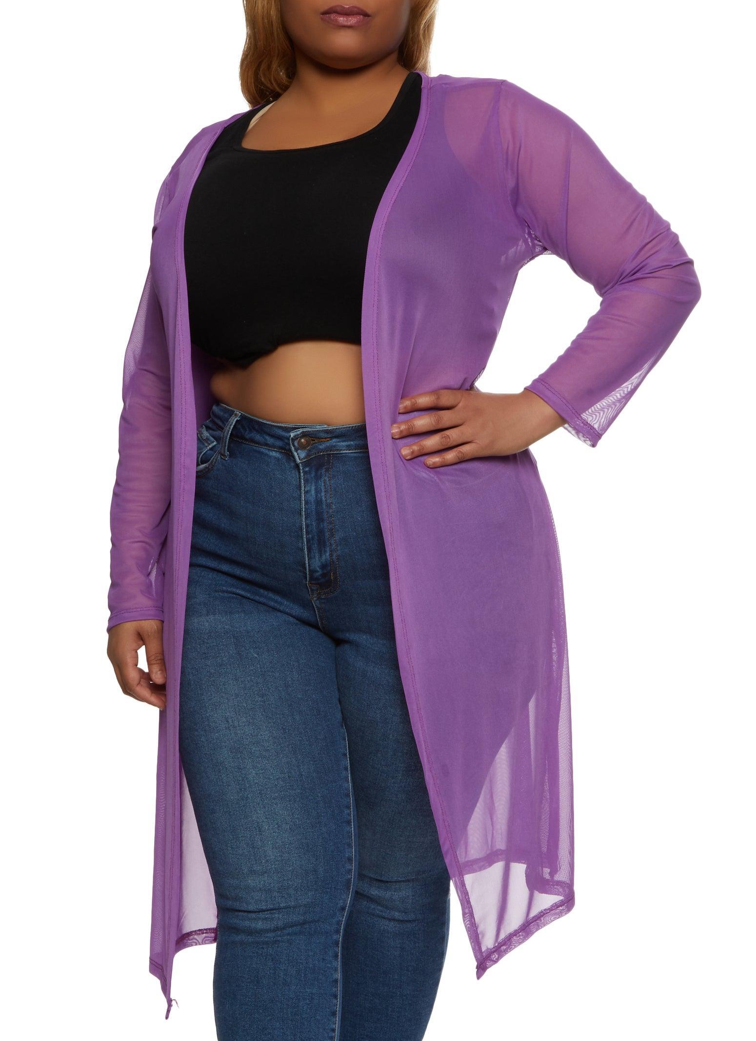 Womens Plus Size Solid Mesh Long Sleeve Duster Product Image