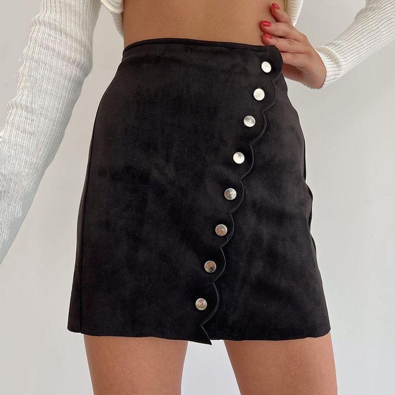 High Rise Asymmetrical Plain Mini Skirt Product Image