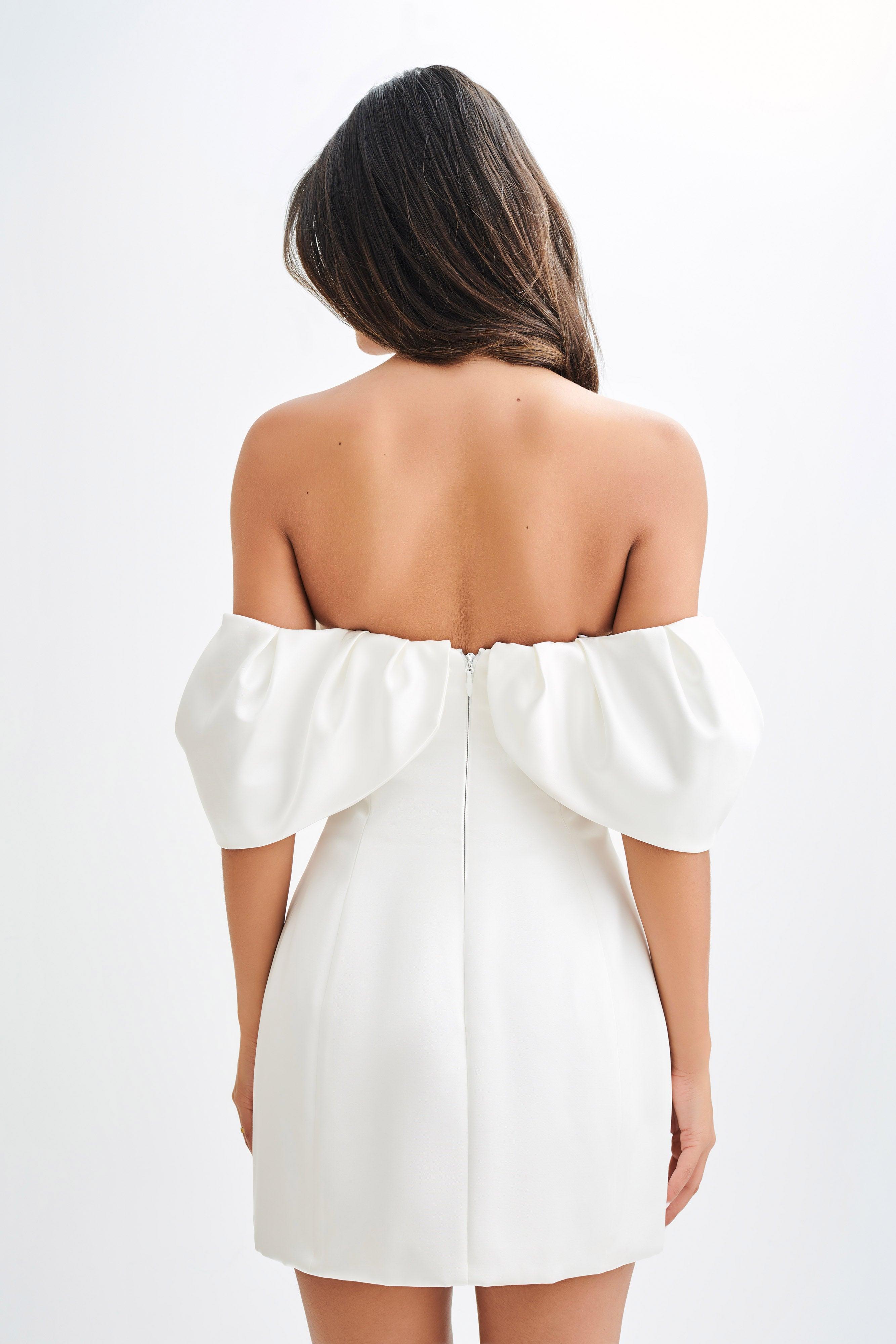 Portia Off Shoulder Satin Corset Dress - White Product Image