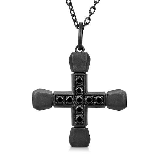 Men's 1/3 CT. T.w. Black Diamond Short Cross Pendant in Oxidized Black Sterling Silver - 24" Product Image