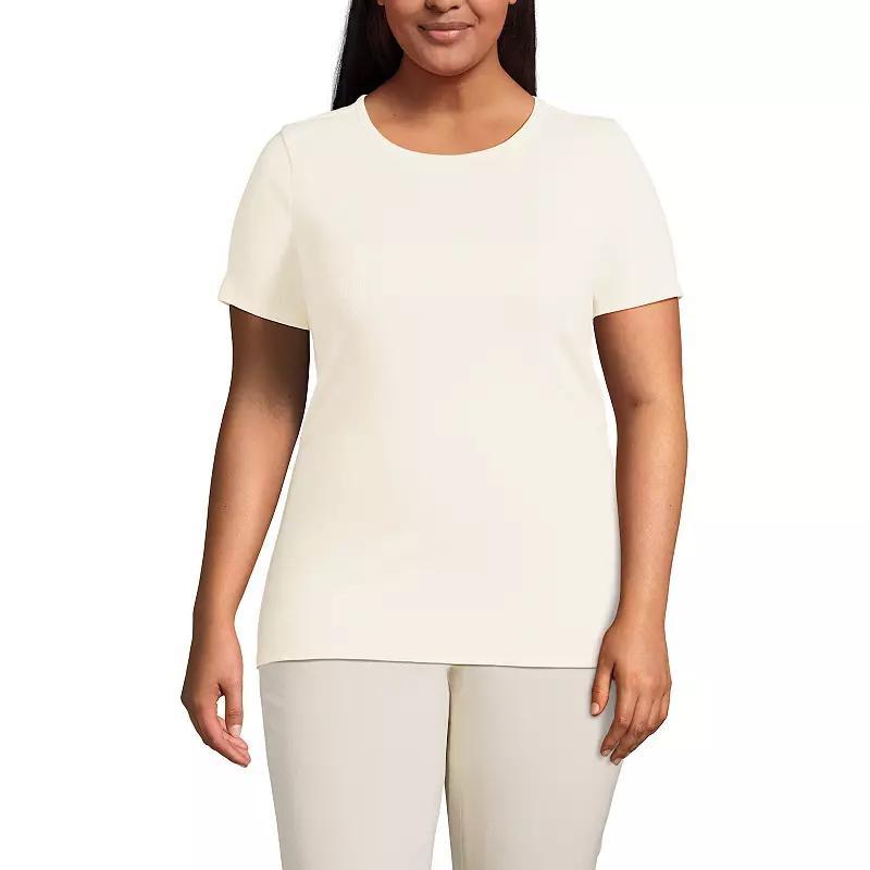 Plus Size Lands End Short Sleeve Micro Rib Crewneck Top, Womens Product Image