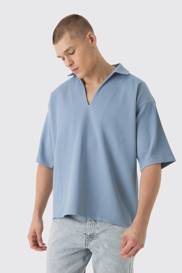 Pleated Oversized Boxy V Neck Shirt | boohooMAN USA Product Image