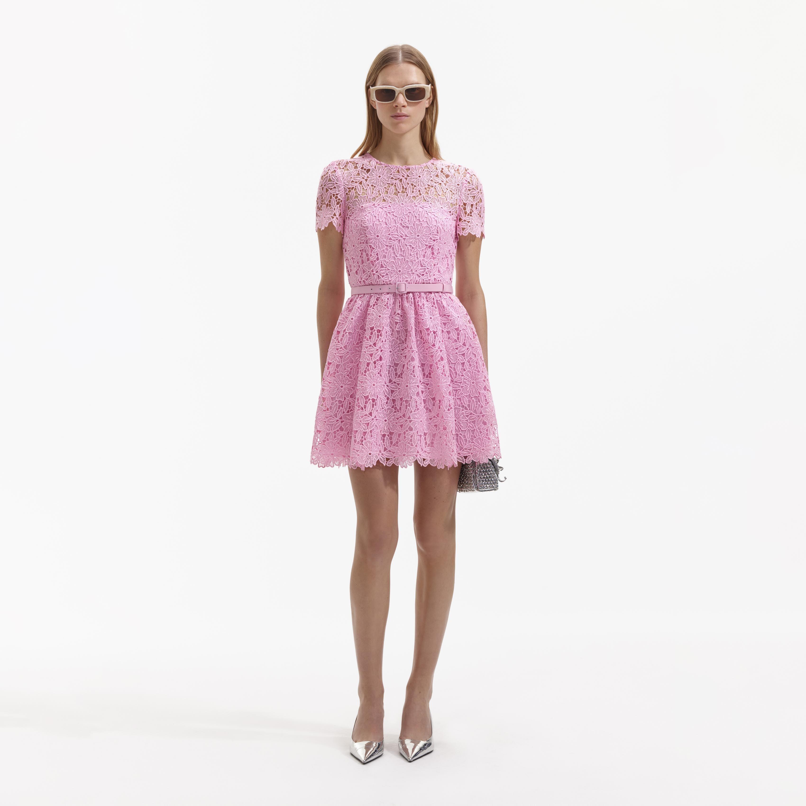 Pink Guipure Round Neck Mini Dress product image