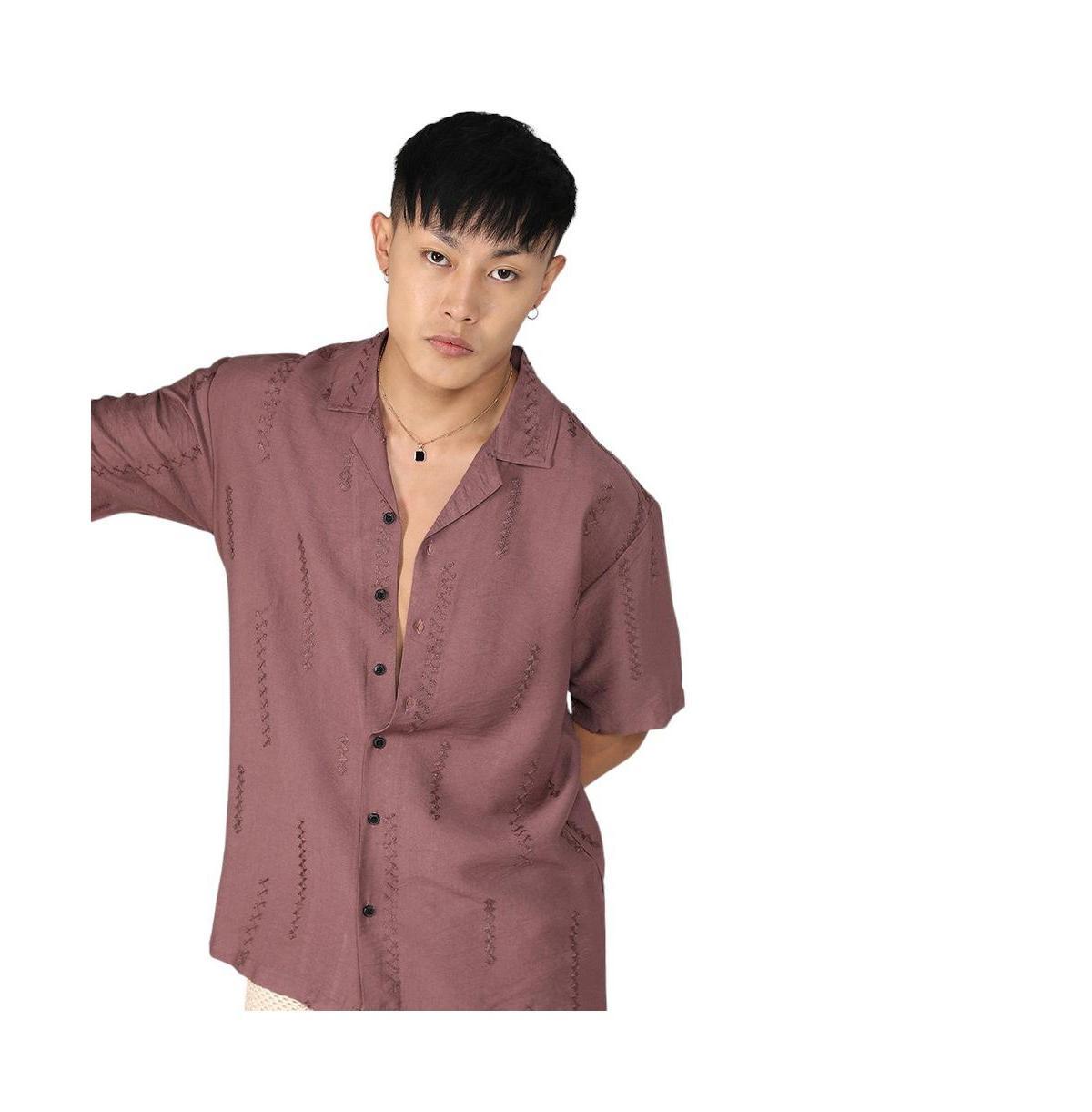 Campus Sutra Mens Mocha Brown Embroidered Twist Shirt Product Image