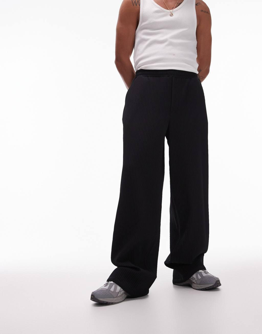 Topman extra wide plisse pants in black Product Image