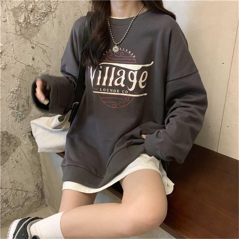 Long-Sleeve Round Neck Lettering Sweatshirt Product Image