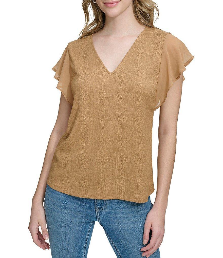 Calvin Klein V-Neck Chiffon Flutter Sleeve Top product image