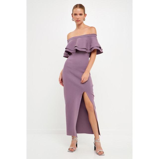 endless rose Womens Off the Shoulder Ruffle Maxi Dress with Leg Slit Product Image