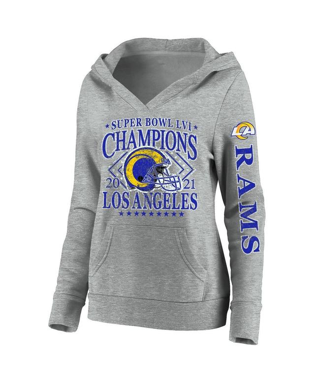 Womens Fanatics Heather Gray Los Angeles Rams Super Bowl Lvi Champions Retro V-Neck Plus Size Pullover Hoodie Product Image