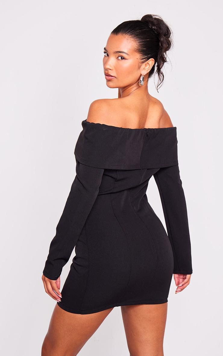 Black Off Shoulder Button Front Shift Blazer Dress Product Image