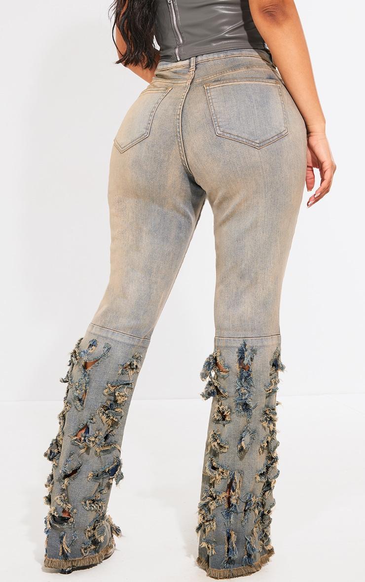 Shape Vintage Wash Denim Cut Out Distressed Flare Jeans product image