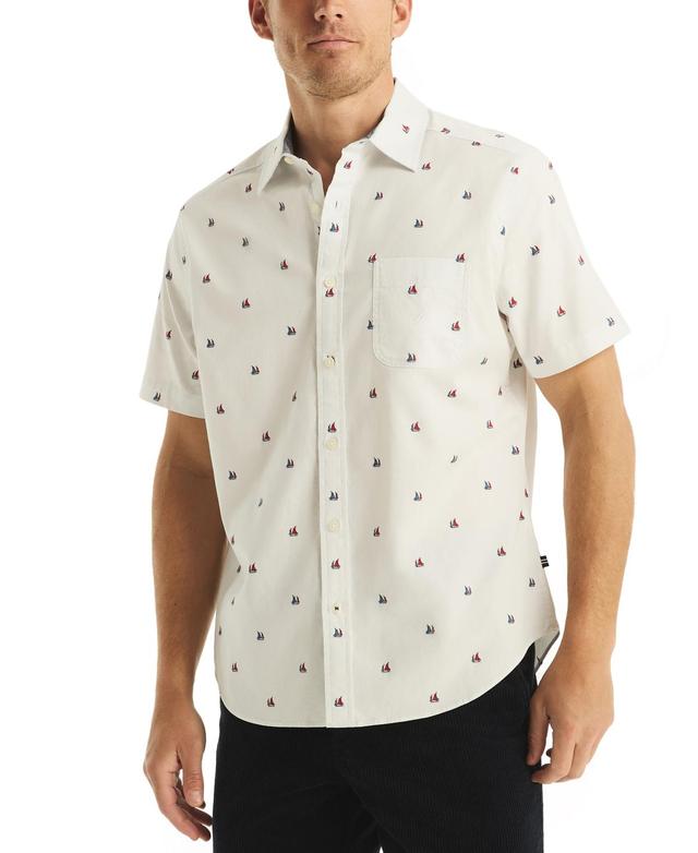 Nautica Mens Short Sleeve Button Front Sailboat Print Shirt Product Image