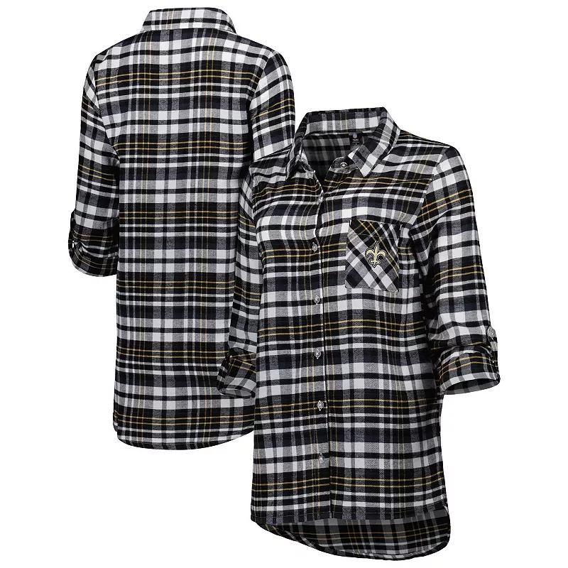 Womens Concepts Sport /Gold New Orleans Saints Mainstay Flannel Full-Button Long Sleeve Nightshirt Product Image