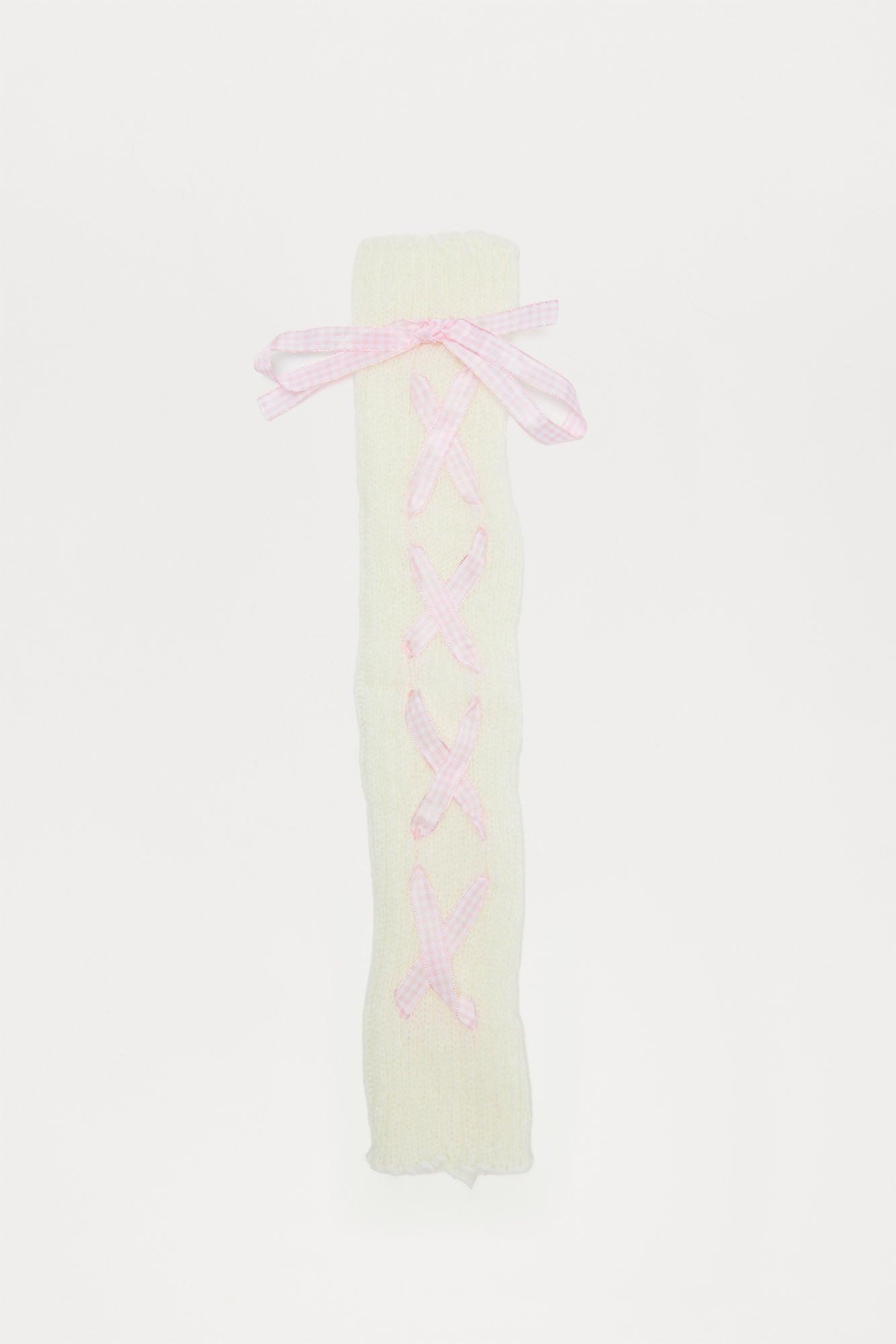 Caught In A Tie Leg Warmers - White/Pink Product Image