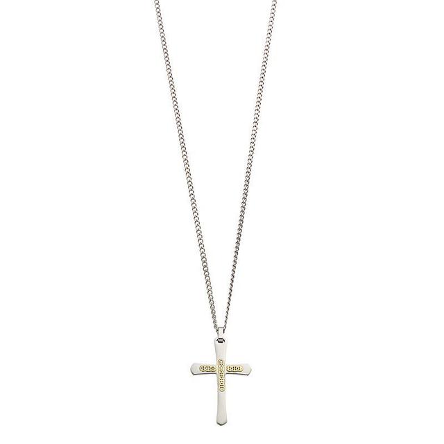 Kristen Kesho 14k Gold Bars on Stainless Steel Cross Pendant Necklace, Mens Silver Product Image