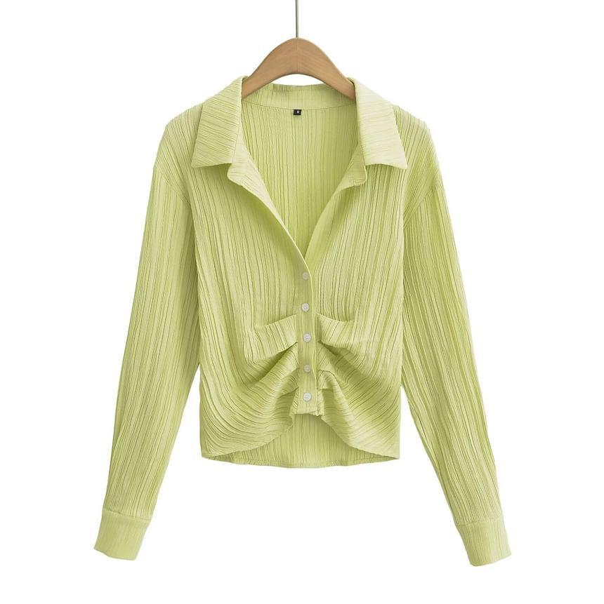 Long-Sleeve Plain Ruched Shirt Product Image