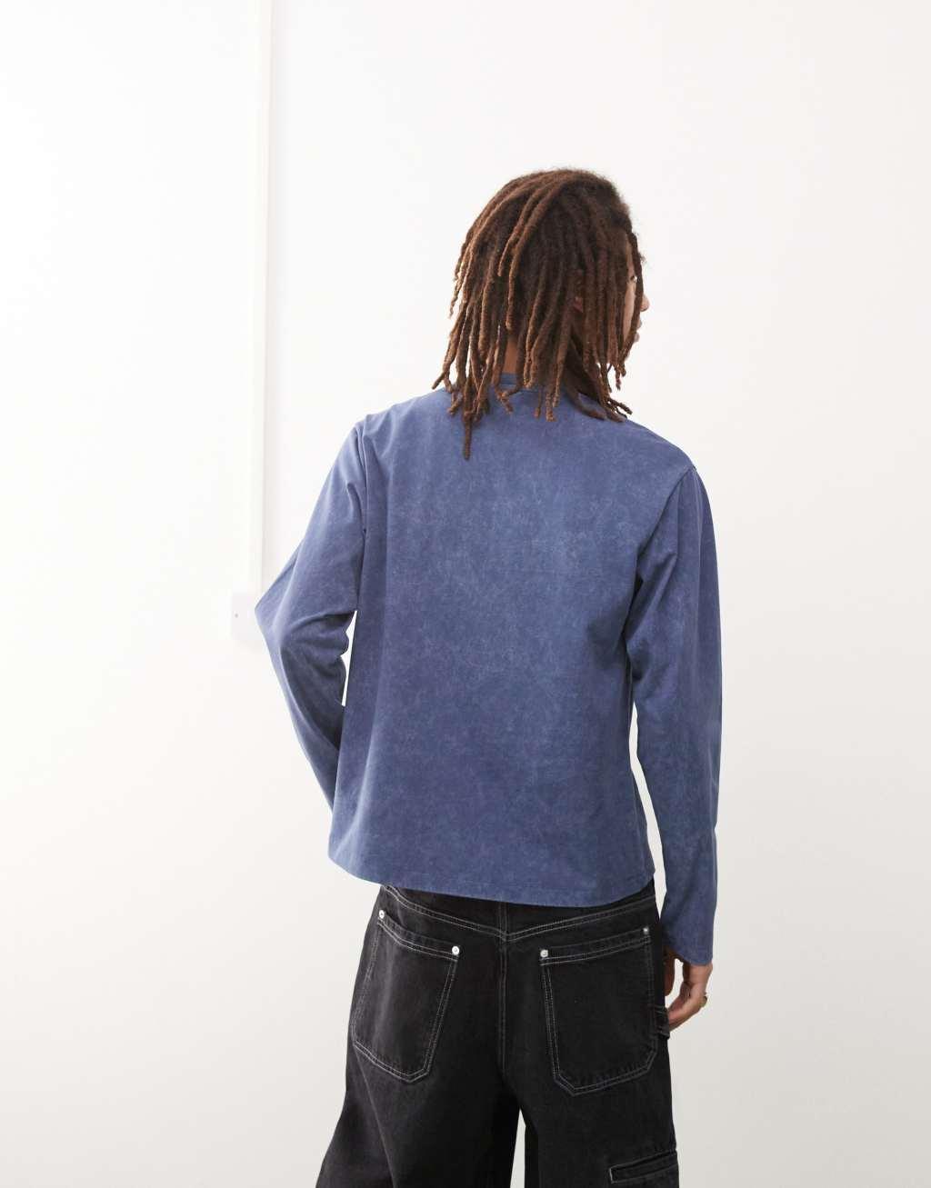 COLLUSION long sleeve boxy T-shirt in washed blue Product Image