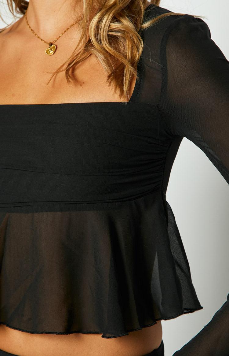 Dusk Black Chiffon Long Sleeve Top Product Image