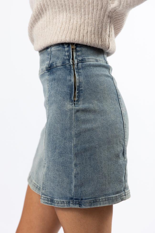 My Time To Shine Medium Wash Side Slit Denim Skirt Product Image