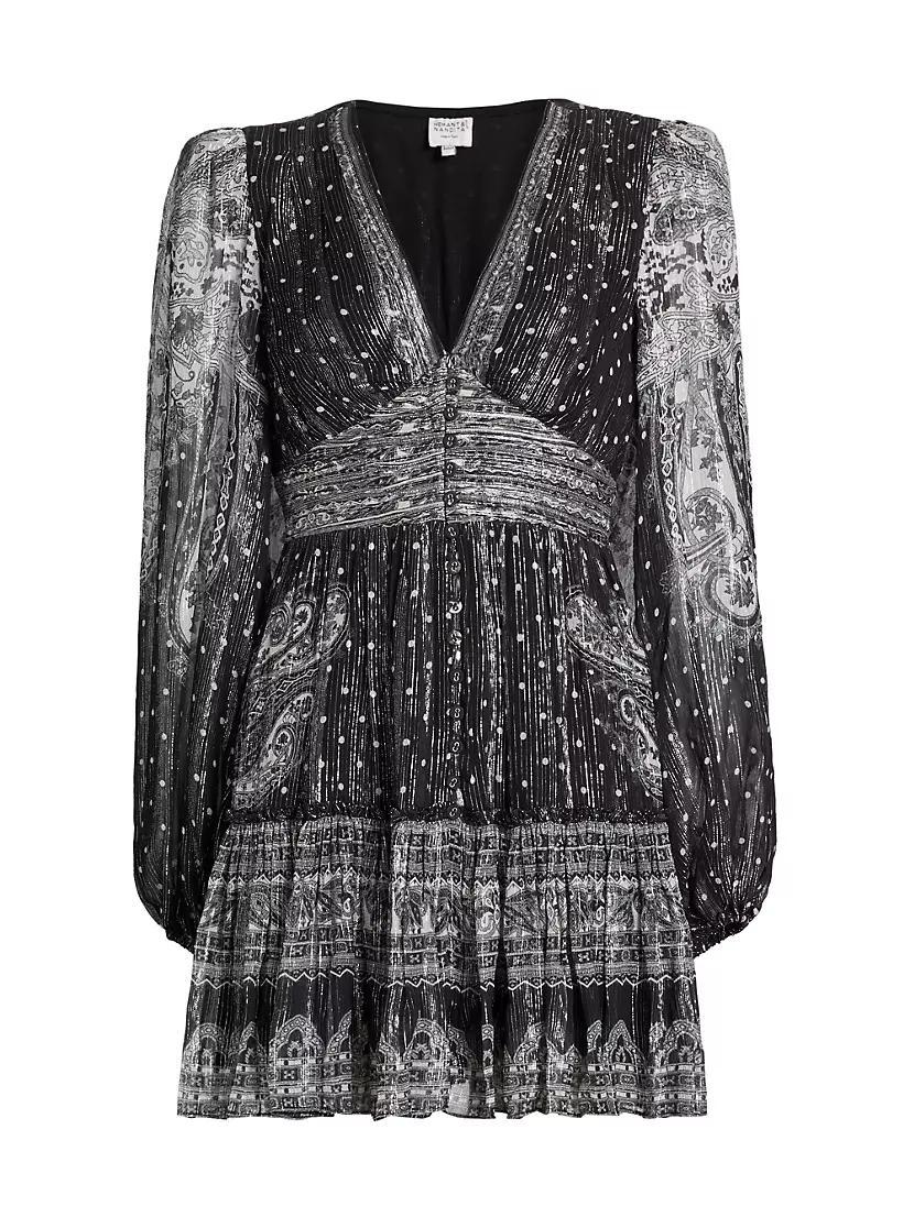 Viri Metallic Paisley V-Neck Minidress Product Image