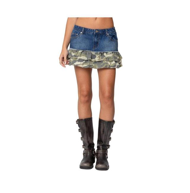 Edikted Womens Camo Ruffle Denim Mini Skirt Product Image