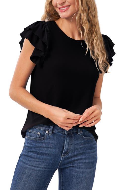 CeCe Womens Ruffled Flutter-Sleeve Short Sleeve Knit Top Product Image