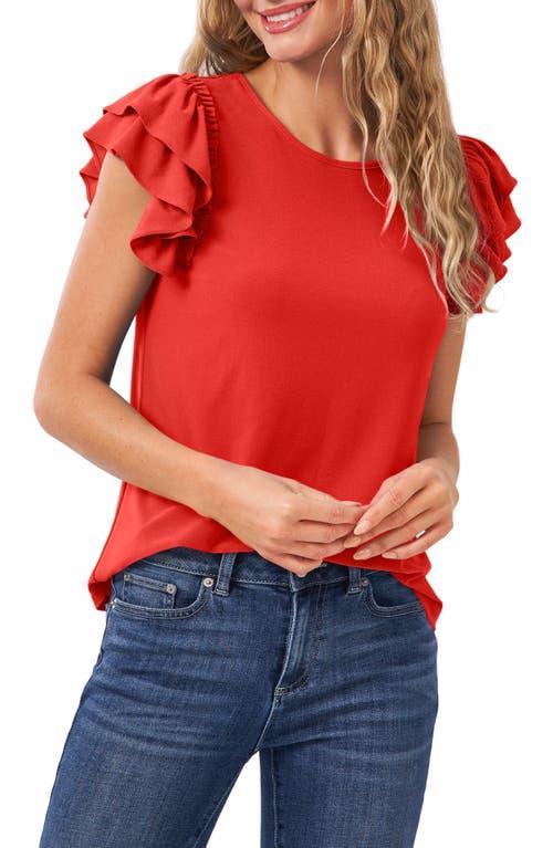 CeCe Womens Ruffled Flutter-Sleeve Short Sleeve Knit Top Product Image