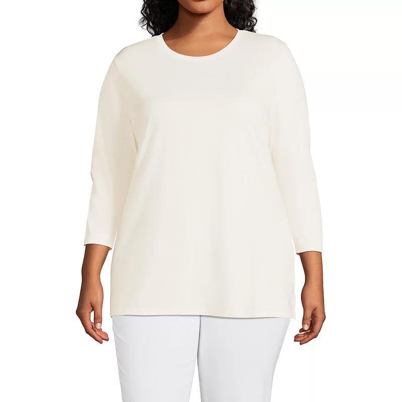 Lands End Womens Plus Size 3/4 Sleeve Cotton Supima Crewneck Tunic Product Image