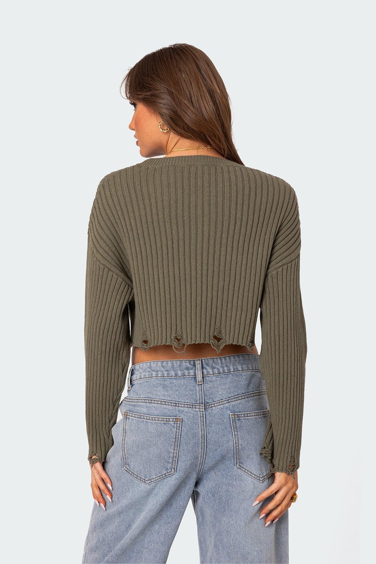 Distressed Hem Oversized Cropped Sweater Product Image