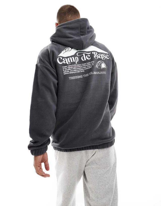 ONLY & SONS oversized fleece hoodie with base camp back print in gray  Product Image