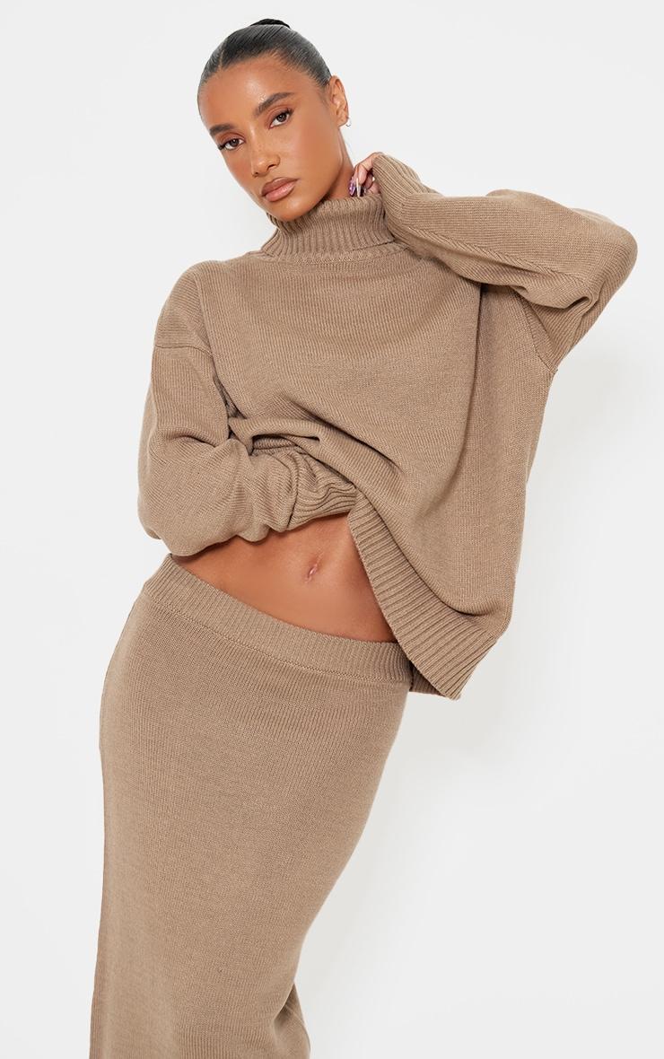 Light Mocha Soft Knit Maxi Skirt Product Image