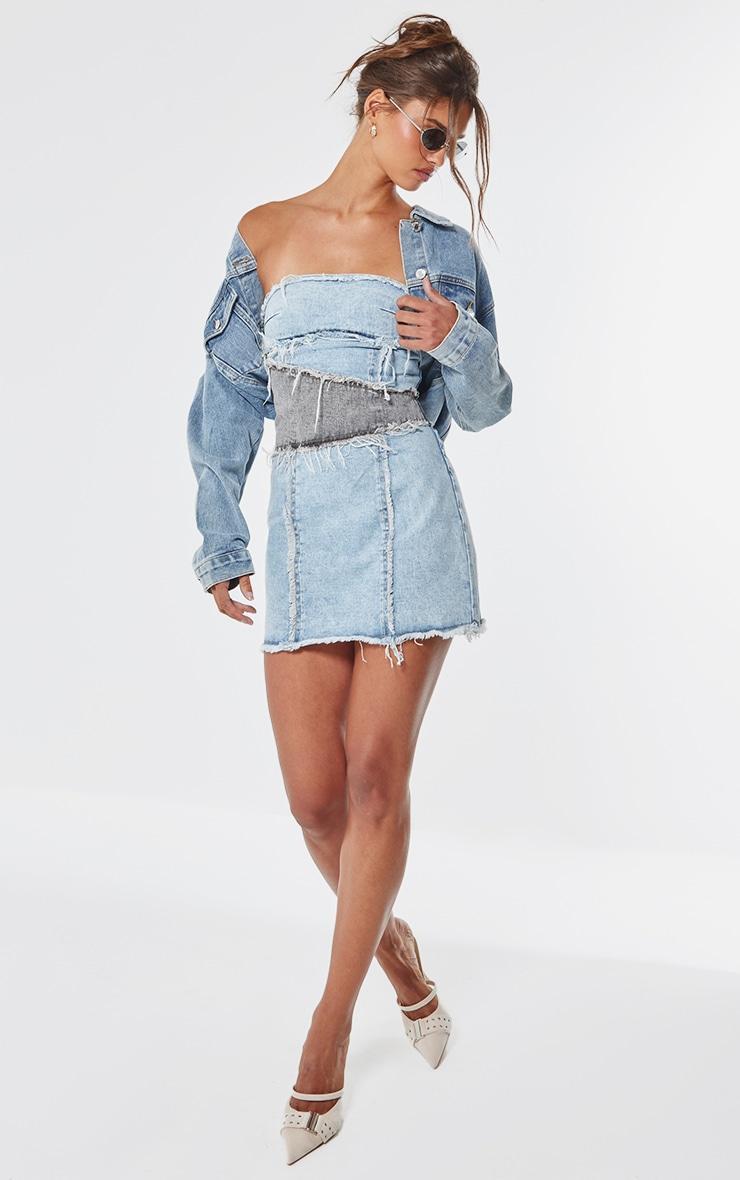 Blue Layered Denim Bandeau Mini Dress Product Image